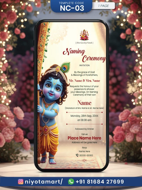 Baby Krishna Naming Ceremony Invitation | Hindu Divine Theme |NC-03