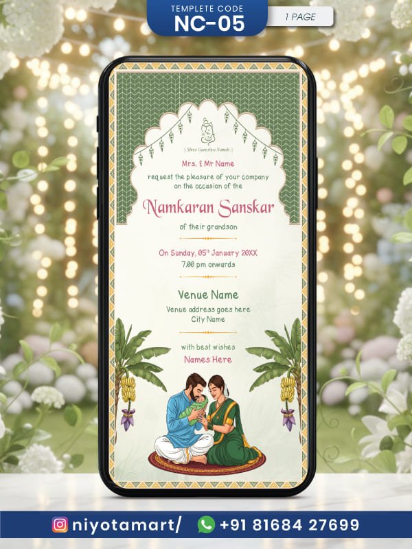Traditional Green Namkaran Sanskar Digital Invitation | NC-05