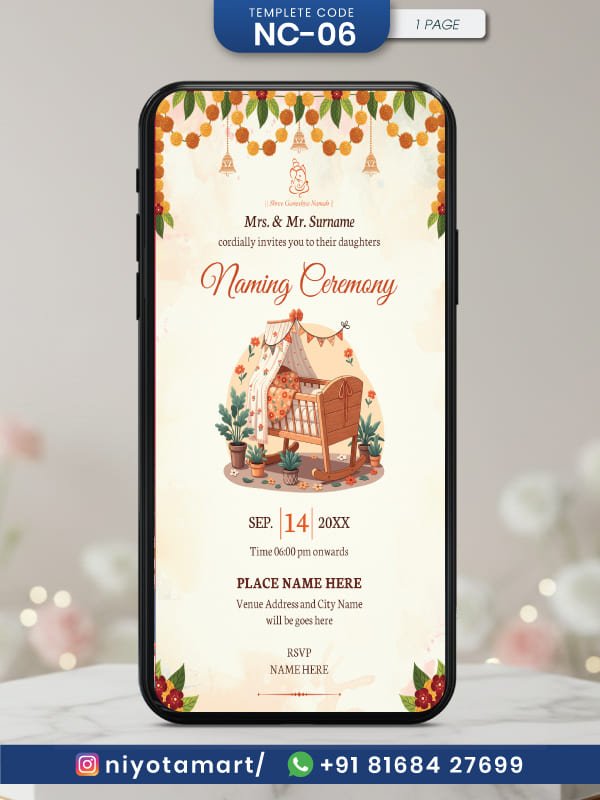 Floral Cradle Naming Ceremony Digital Invitation | NC-06