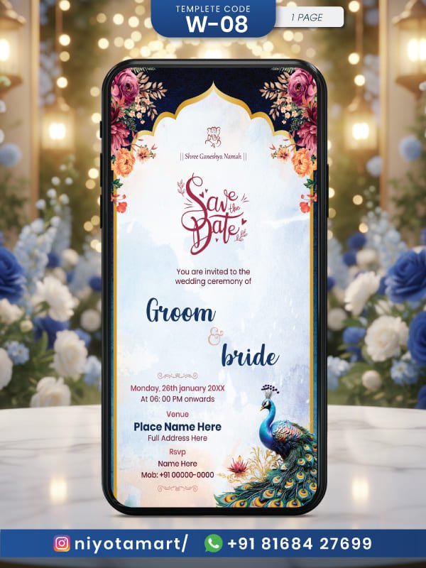 Royal Peacock Save the Date Wedding Invitation | Hindu Wedding | W-08