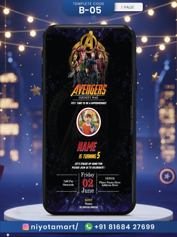 Avengers Infinity War Birthday Invitation | Superhero Theme Celebration | B-05