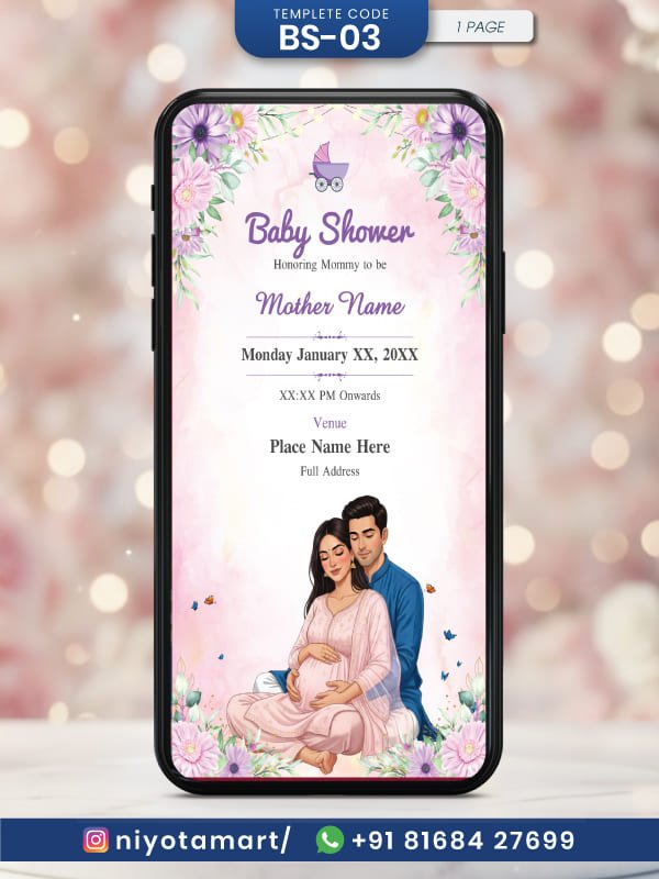 Couple Baby Shower Invitation | Floral Family Illustration Theme |BS-03