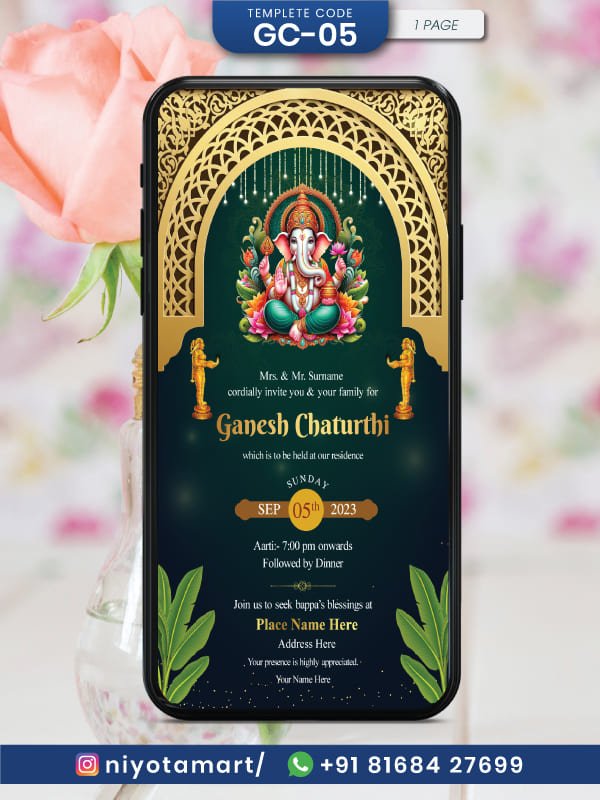 Ganesh Chaturthi Invitation Green Theme | GC-05