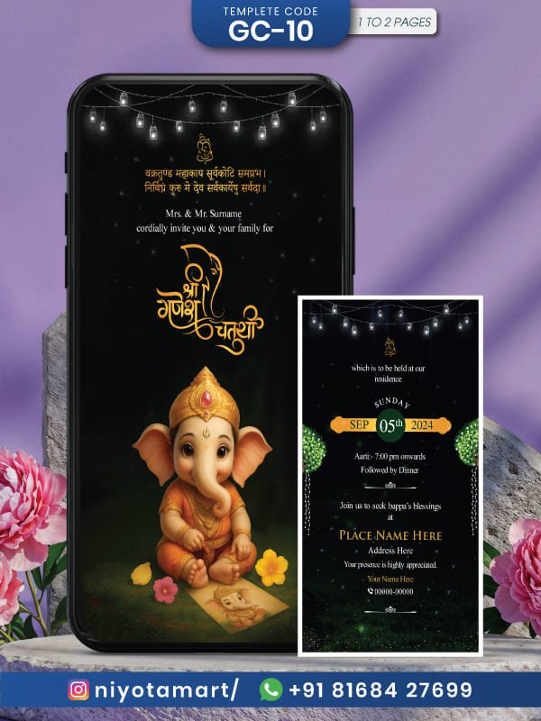 Shri Ganesh Chaturthi Invitation | Magical Night-time | GC-10