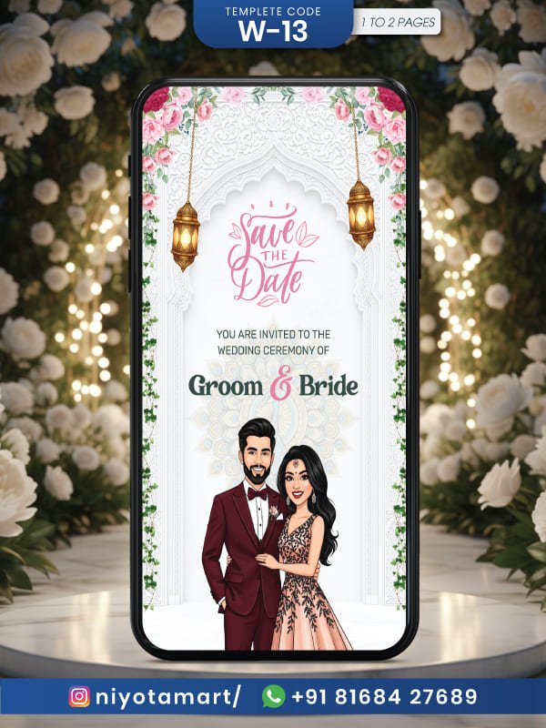 Royal White Floral Wedding Invitation Card | Elegant Wedding E-Invite | W-13