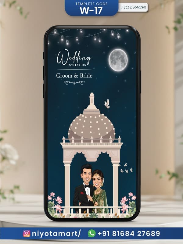 Royal Wedding Invitation Card | Elegant Night Theme Wedding E-Invite| W-17