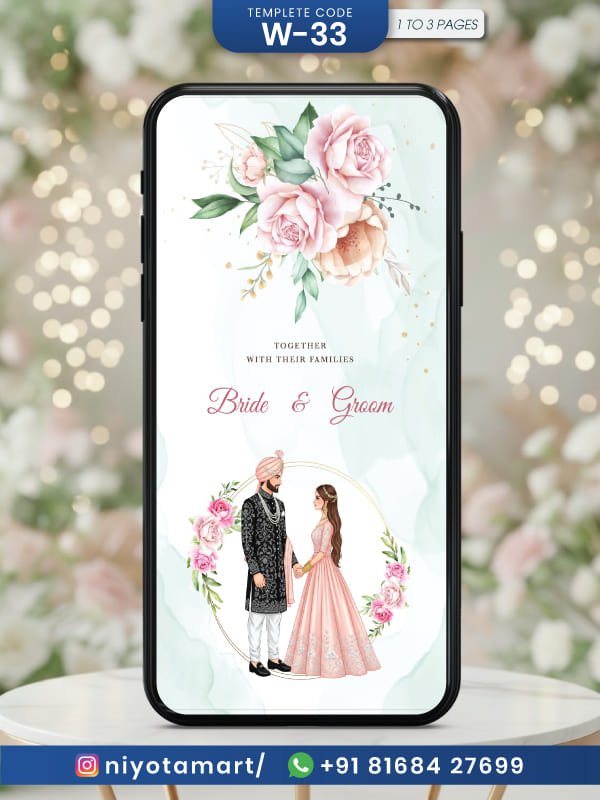 Elegant Floral Sikh Wedding Invitation Mobile Template | Digital Wedding Card | W-33