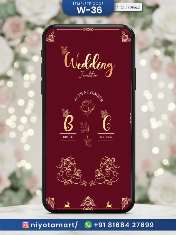 Royal Maroon Wedding Invitation | Premium Digital Wedding Card | W-36