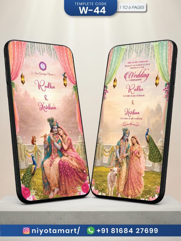 Radha Krishna Wedding Invitation Card | Digital Hindu Wedding E-Invite | W-44