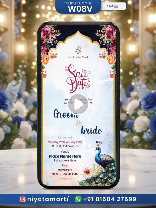 Peacock Save the Date Video Invitation | Hindu Wedding | W08V