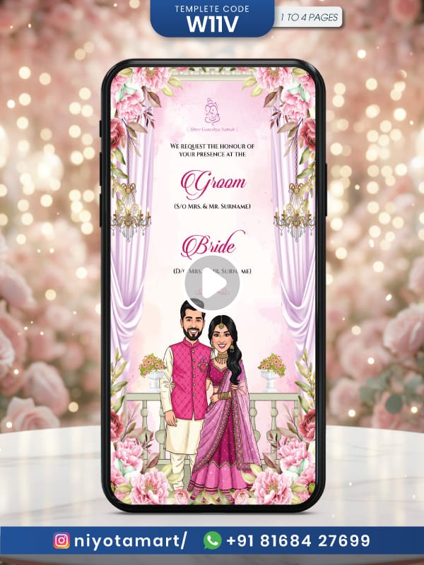 Royal Pink Floral Wedding Video invite | Hindu Wedding E-Invite| W11V